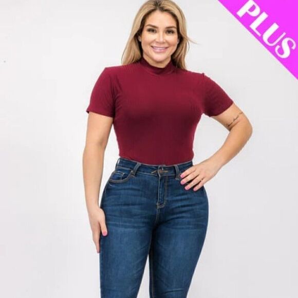 Plus size ribbed short sleeve bodysuit - Picture 2 of 5